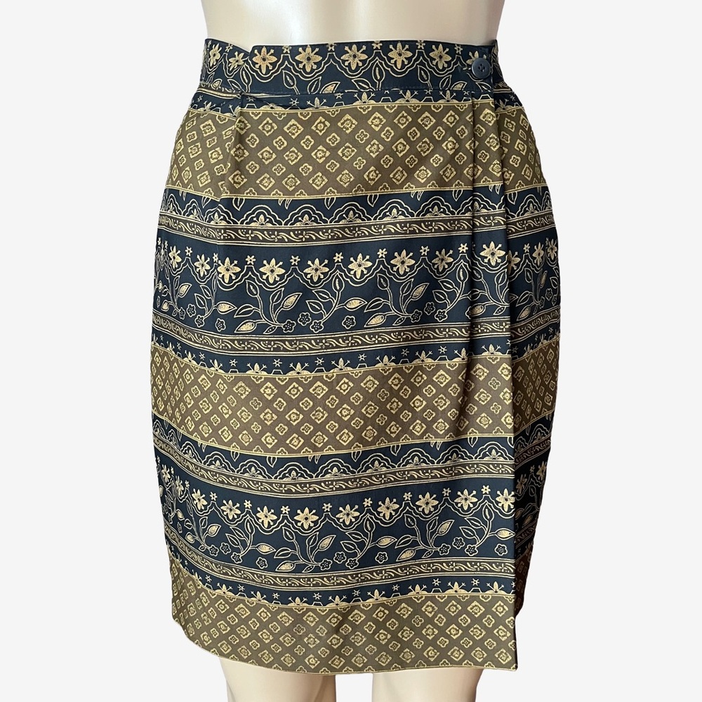 Vintage 1990s Jones New York 100% Silk Wrap Skirt XS | Made in Korea